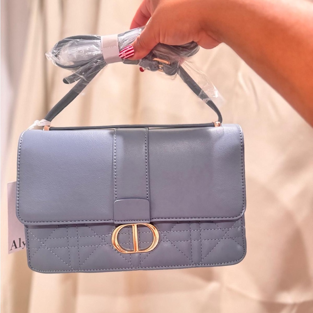 Blue Leather Top-Handle Shoulder Bag